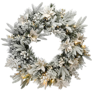 Kerstkrans met lichtjes en sneeuw Coly 61 cm