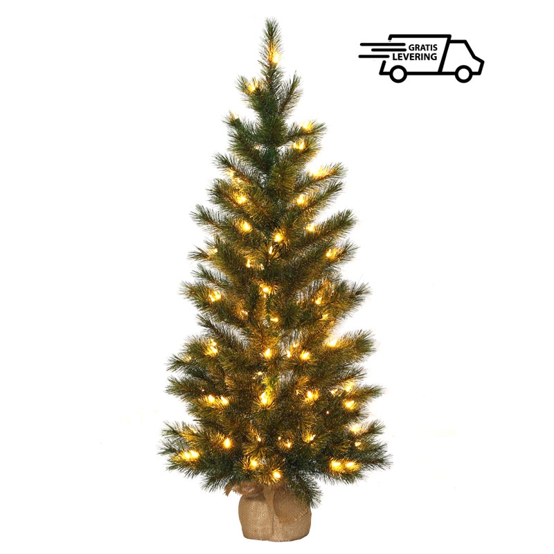 Kleine kunstkerstboom Fleecy met 100 LED lampjes 122 cm