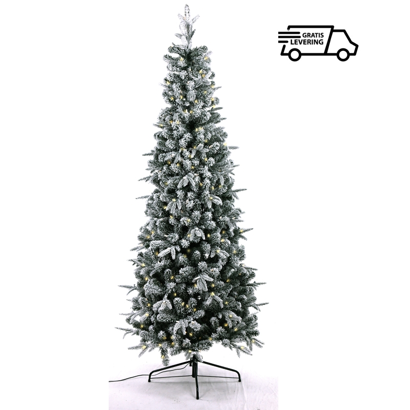 Smalle kunstkerstboom met sneeuw en lichtjes Aspy White 213 cm