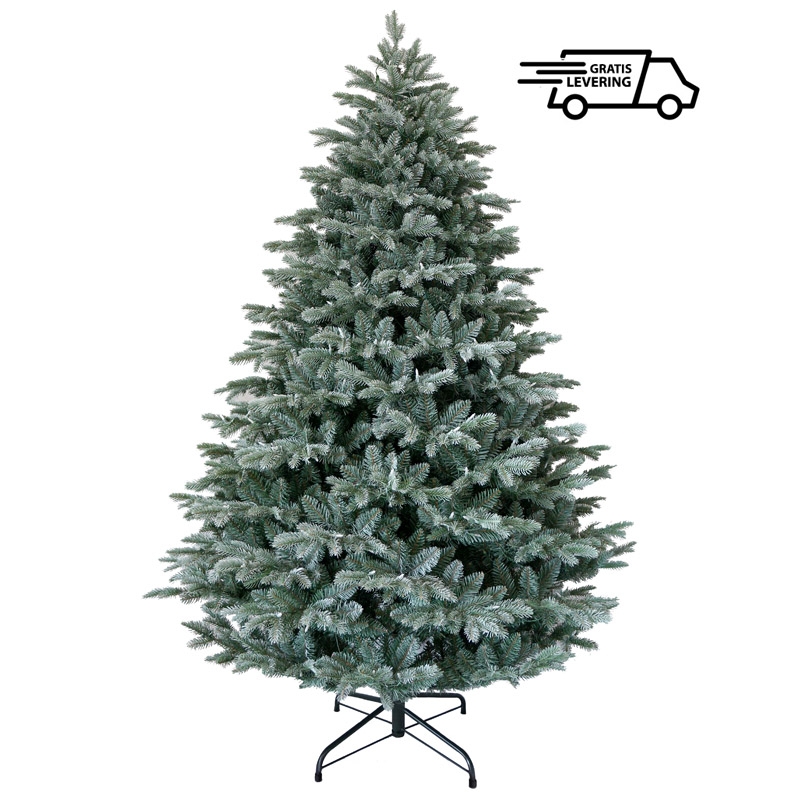 Donkergroene en volle kunstkerstboom Frosty Muly 213 cm 