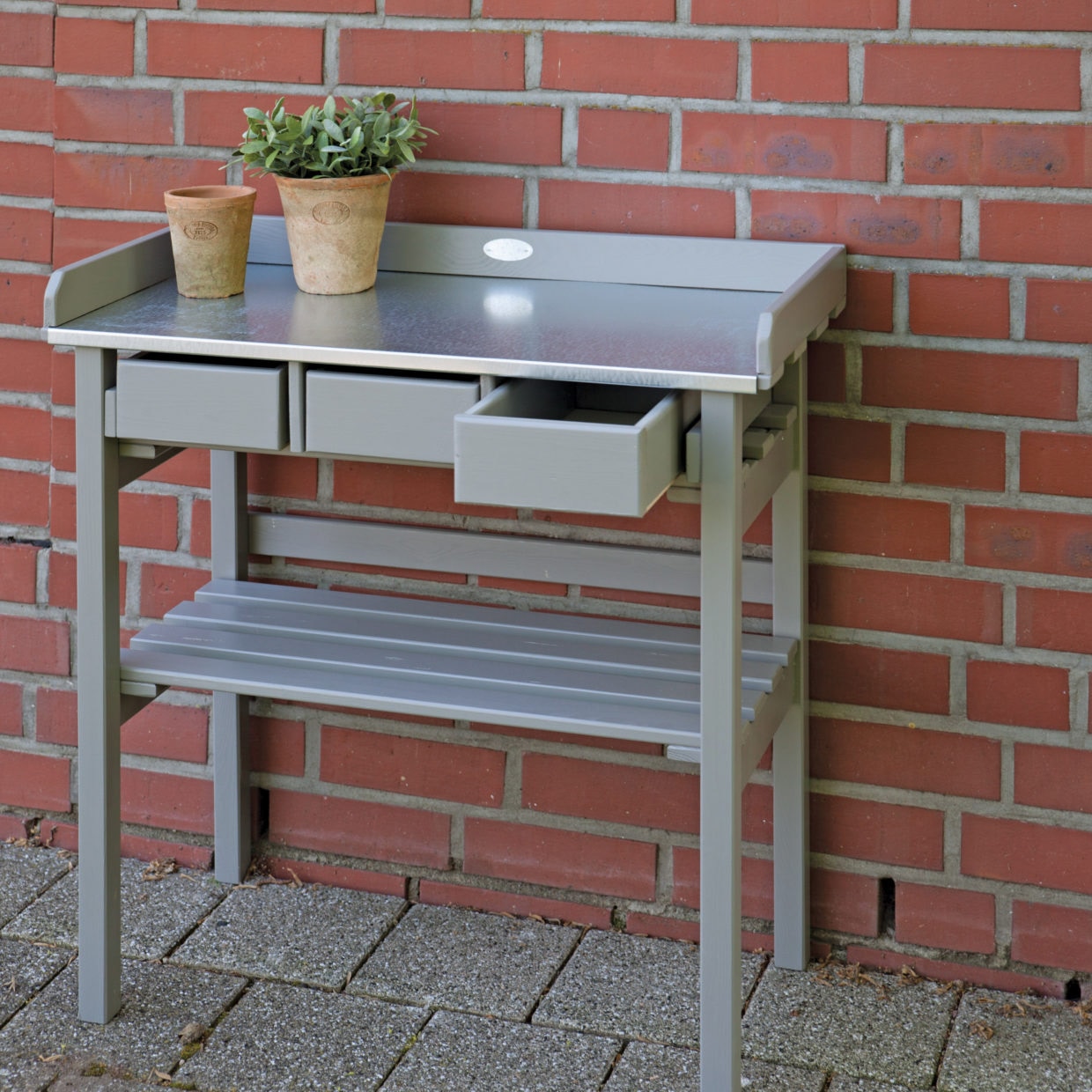 Tuinwerktafel met lades grijs 82,5 cm