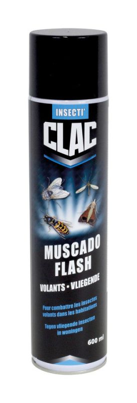 Bestrijd vliegende insecten snel en efficiënt met Clac Muscado Flash vliegenspray.