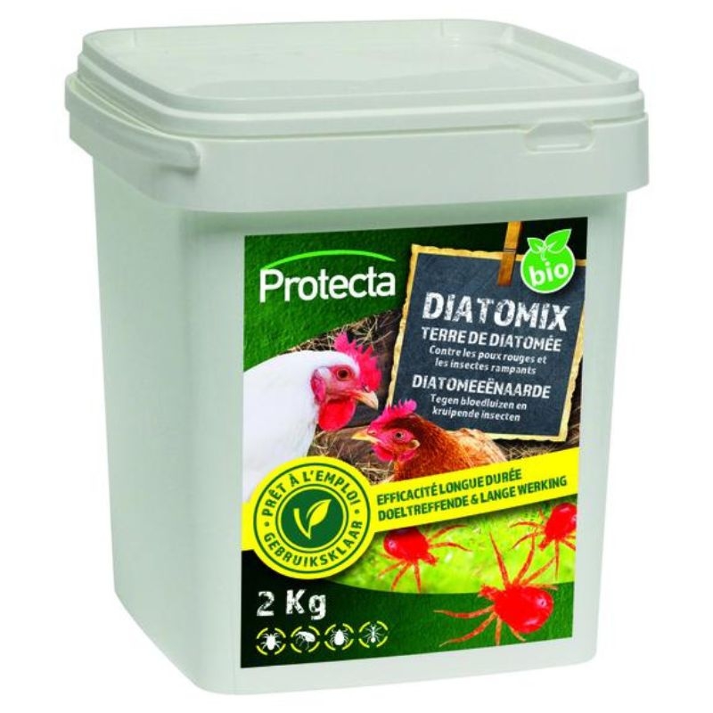 2kg emmer Diatomix diatomeeënaarde poeder, een natuurlijk insecticide tegen bloedluis, mijten en andere kruipende insecten.