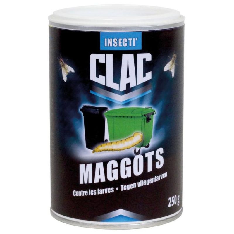 Verwijder vliegenlarven en maden uit uw vuilnisbak met Clac Maggots, een krachtige larvicide met snelle werking.