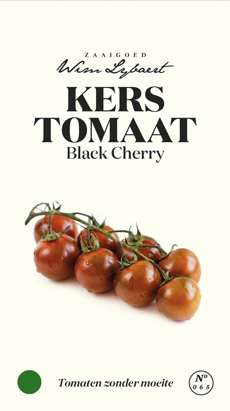 Wim Lybaert tomatenzaden: Kerstomaat Black Cherry - Donkere kerstomaten, iets groter dan gemiddeld, makkelijk te kweken.