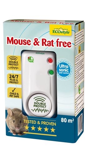 De verpakking van de Ecostyle Mouse & Rat Free, een ultrasone verjager voor muizen en ratten.