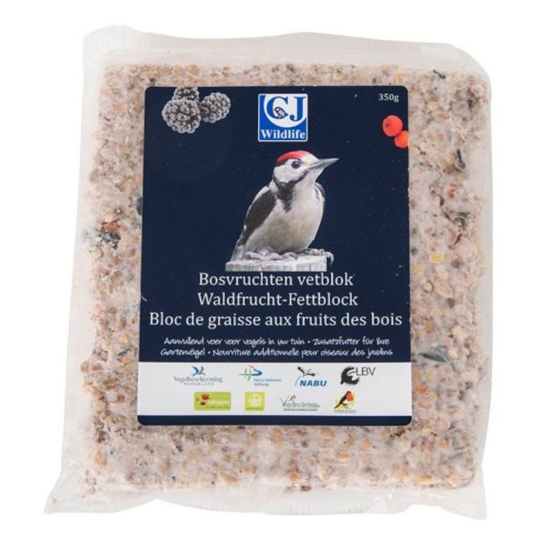 Vetblok van 350g met bosvruchten voor tuinvogels, ideaal voor de wintermaanden.