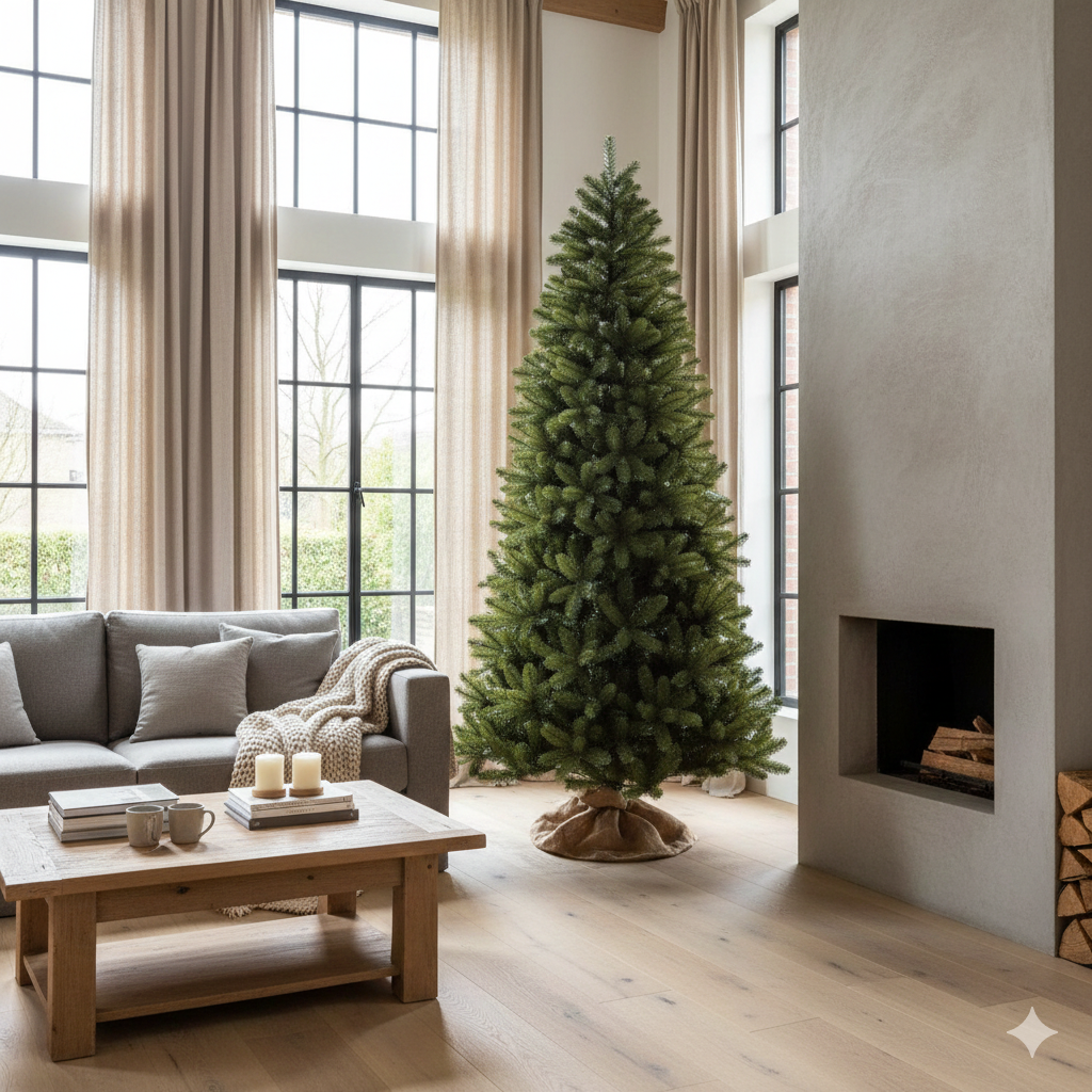 Smalle hoge kunstkerstboom voor kleinere ruimtes | Poly Bayberry Slim Hinged 274cm