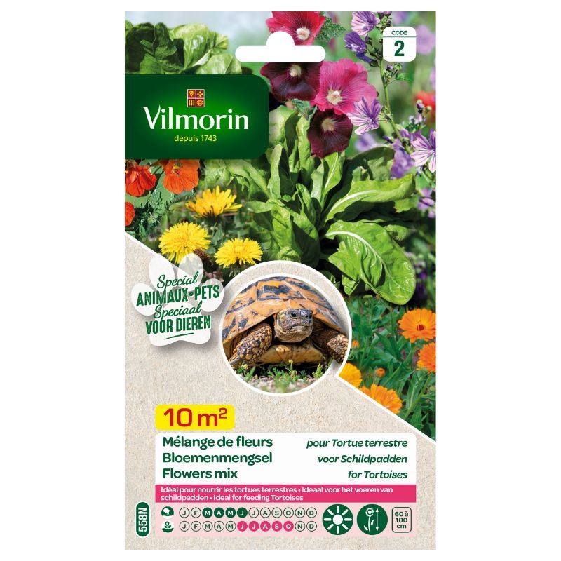 Verrijk het dieet van uw schildpad met dit Vilmorin bloemenmengsel, vol met kleurrijke en voedzame bloemen.