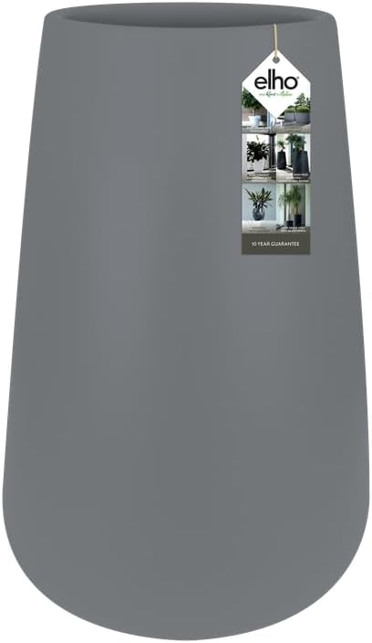 Moderne hoge bloempot Elho Pure Cone High 52 in Stone Grey, ideaal voor planten en bloemen in huis of tuin