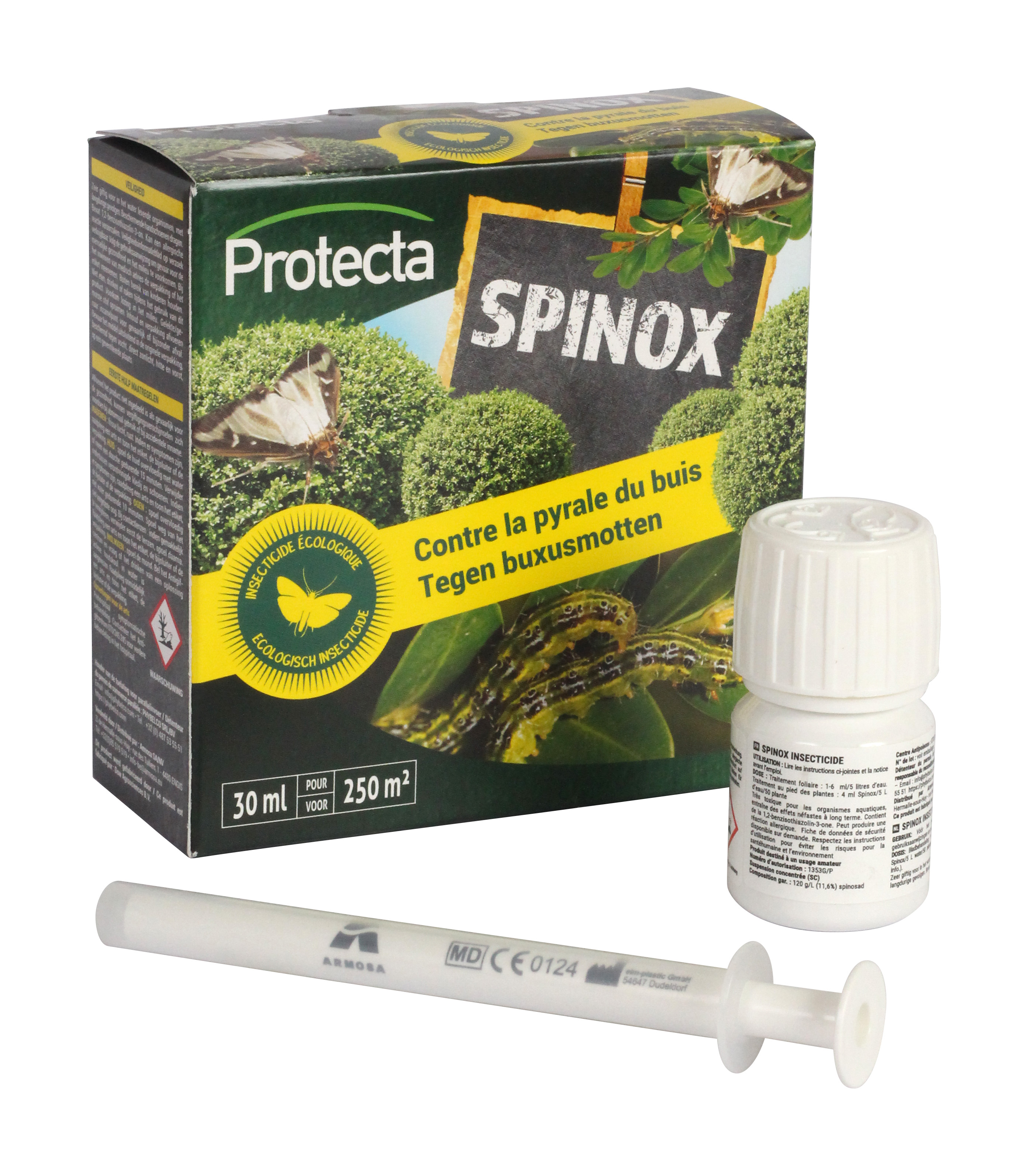 Bescherm uw buxusplanten tegen buxusmotten met Protecta Spinox, een biologisch insecticide met natuurlijke werkzame stof
