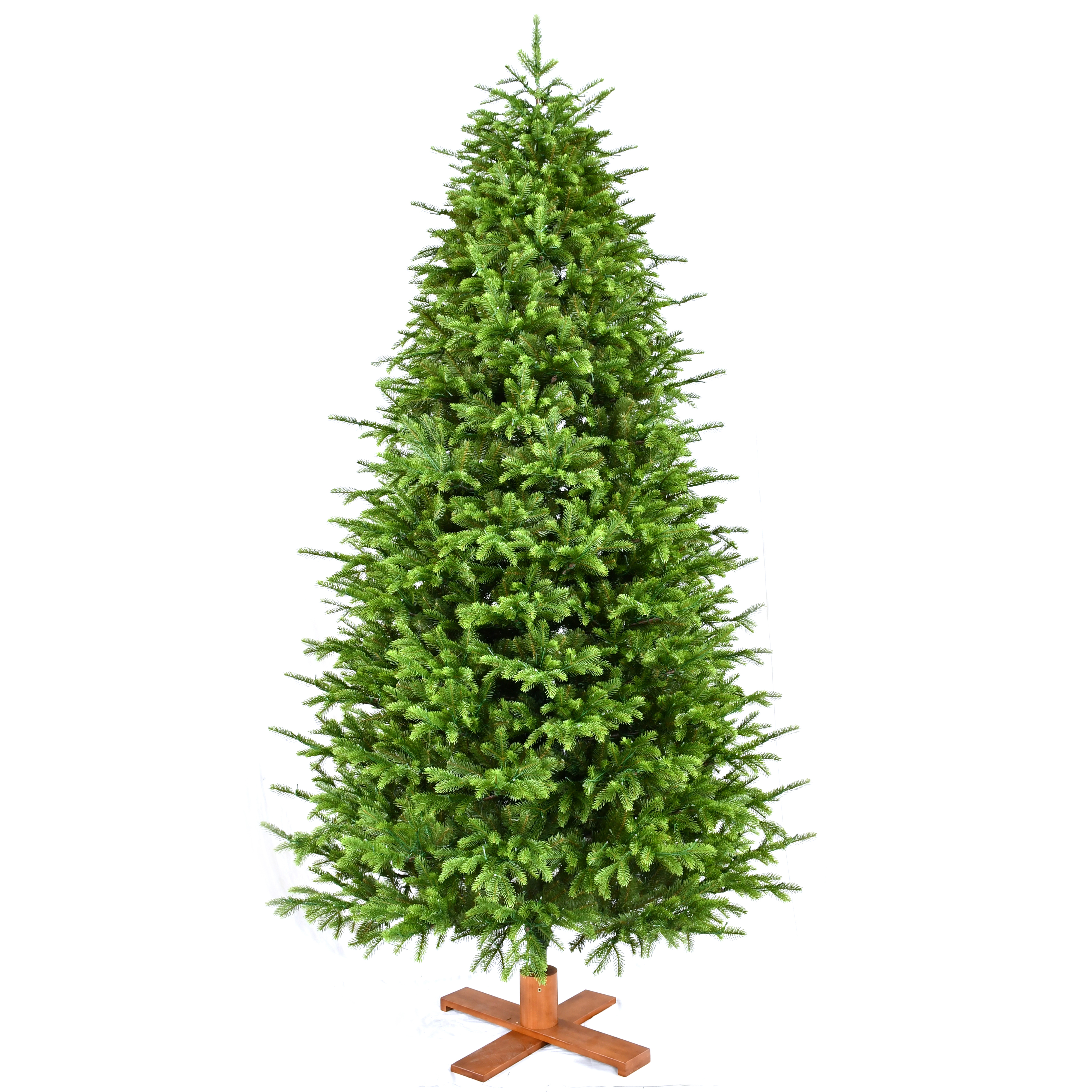 Kunstkerstboom kopen – Scandinavische natuurkerstboom met houten voet (228 cm)