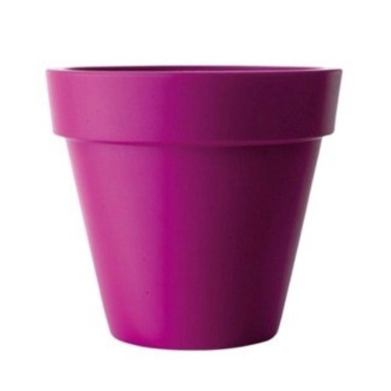 Ronde, fuchsia kleurige bloempot van Elho Pure met een diameter van 40 cm, ideaal voor planten en bloemen.