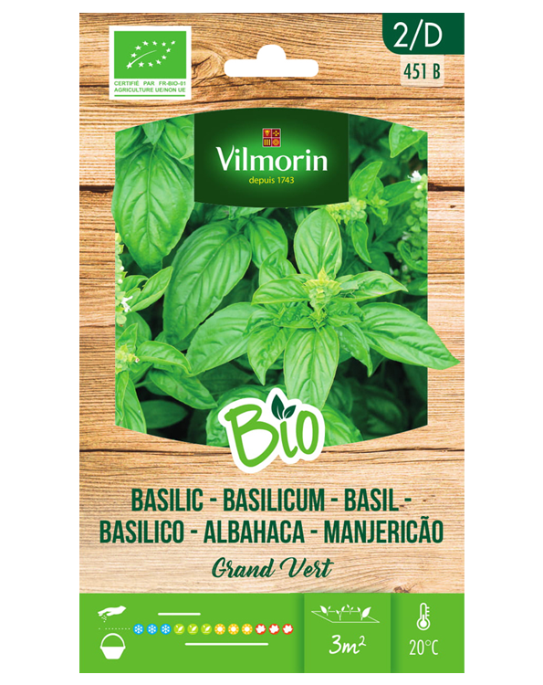 Bio kruiden zaden Basilicum Grand Vert 1g