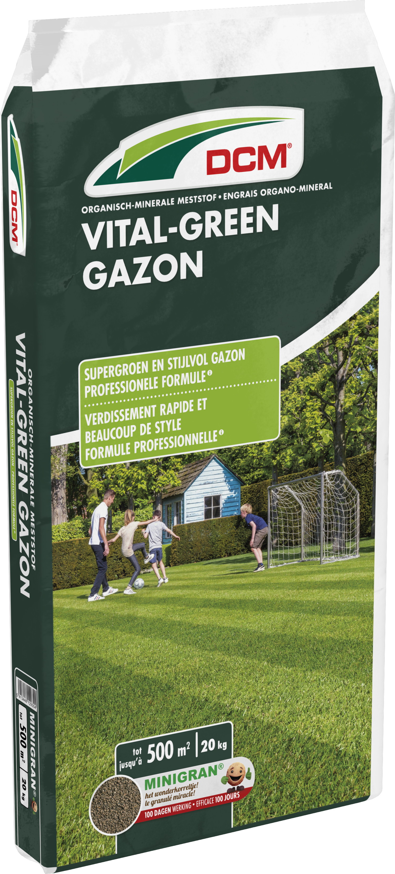Versterk uw gazon met DCM Vital-Green, een professionele gazonmeststof met magnesium en ijzer voor een diepgroene kleur en betere weerstand.