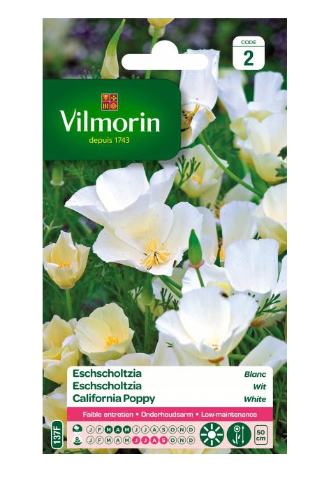 Vilmorin zaden Wit slaapmutsje (Eschscholtzia)