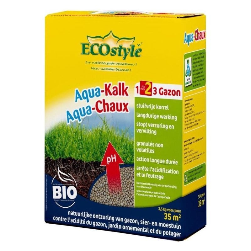 Ecostyle Aqua-Kalk, biologische kalk voor het ontzuren van gazon, buxus en tuin (3,5 kg, 35m²).