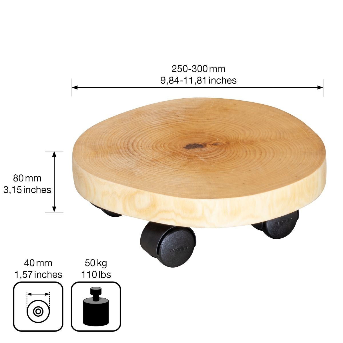 Houten Plantentrolleys Berk 25 - 30 cm