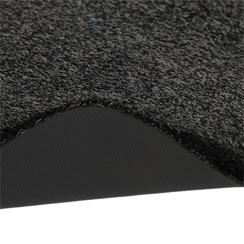 Een antracietkleurige droogloopmat met een zachte, absorberende bovenlaag en een antislip onderkant.