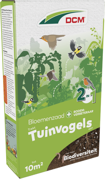 DCM Bloemenzaad met bodemverbeteraar trekt tuinvogels aan 10 m²