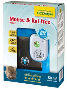 ECOstyle Mouse & Rat free: Ultrasone verjager op batterijen voor het diervriendelijk weren van muizen en ratten (50m²)