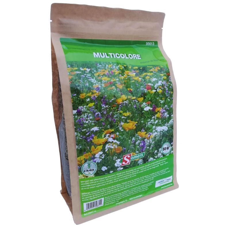 Zaai een kleurrijke mix van eenjarige en meerjarige bloemen met dit bloemenmengsel, ideaal voor rotstuinen en borders.