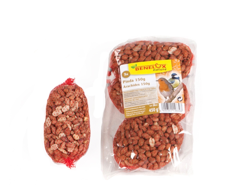 Pindanoten voor vogels in netje 450 g