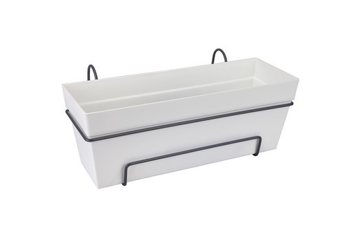 Witte Elho Loft Urban balkonbak All-in-1 (50 cm) met hangsysteem. Inclusief waterreservoir voor optimale plantverzorging. Online-tuincentrum.be