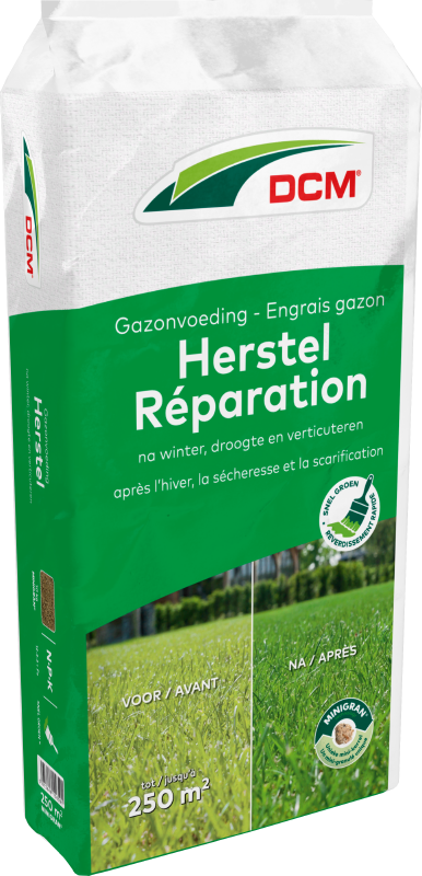 DCM Gazonvoeding Herstel: Organische meststof voor een snel herstel van uw gazon na winter, droogte of verticuteren