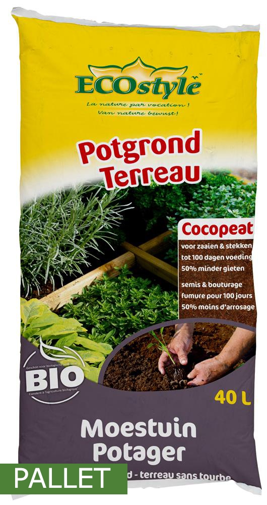 Pallet potgrond Ecostyle Cocopeat voor moestuin 40L 