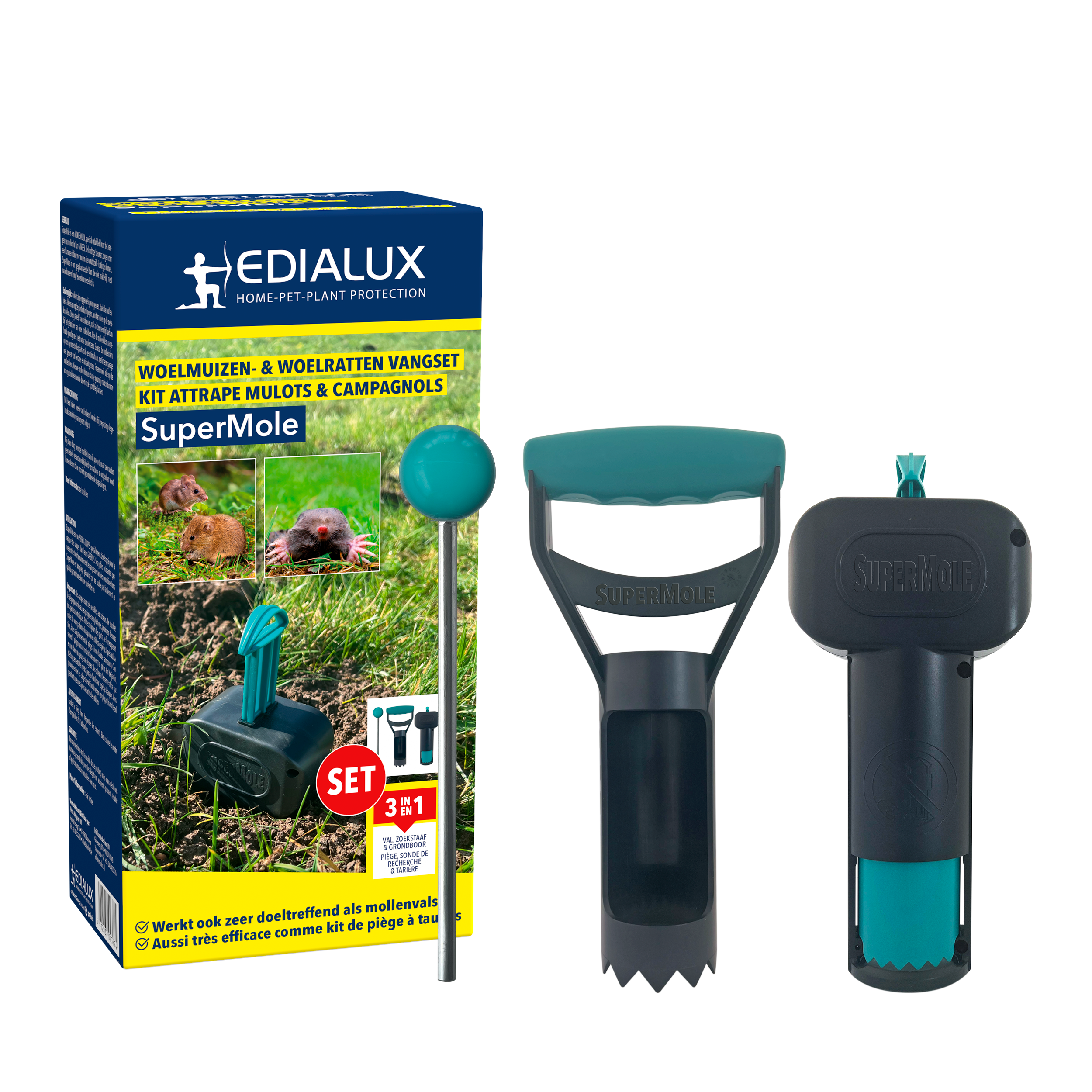Woelmuizen en woelratten vangset - SuperMole 3-in-1 val | Edialux
