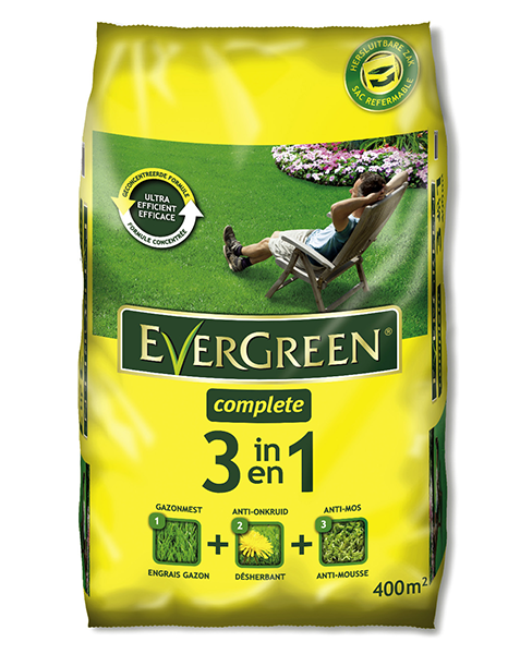 Evergreen complete 3 in 1 gazonmeststof tegen onkruid en mos 400m²