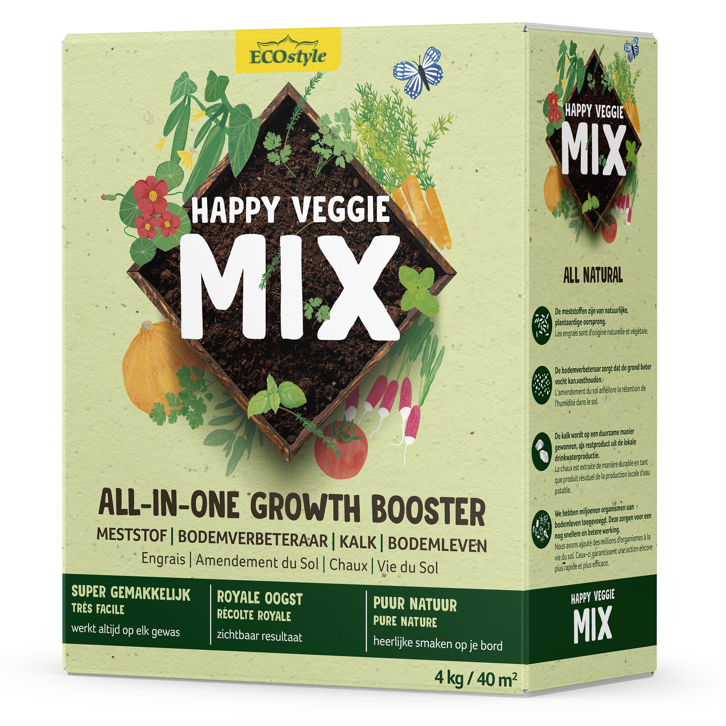 🥕 Ecostyle Happy Veggie Mix – organische meststof voor een rijke groenteoogst (4 kg voor 40 m²)