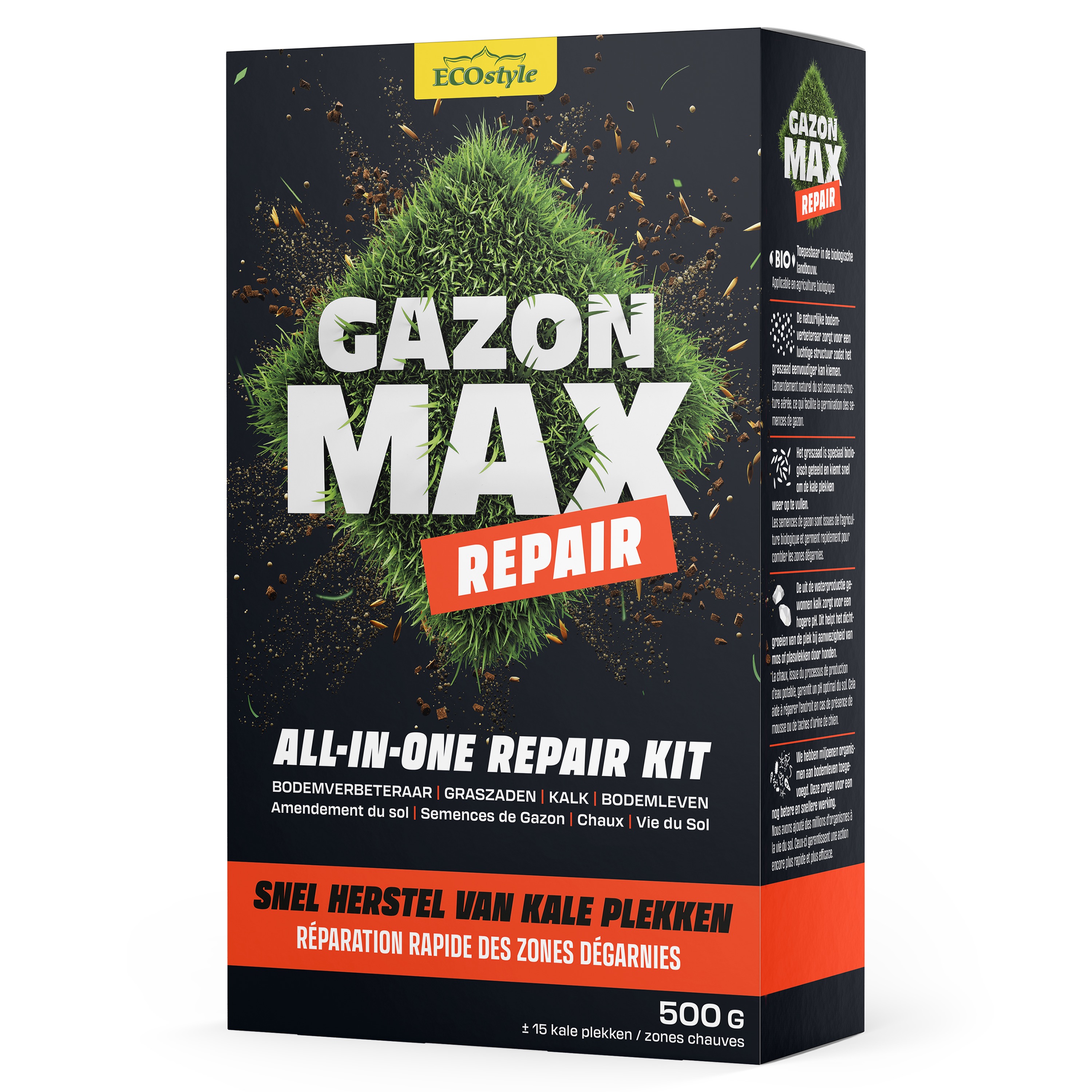 Gazonmax Repair 500g - All-in-one herstelpakket voor 15 kale plekken in het gazon | Ecostyle