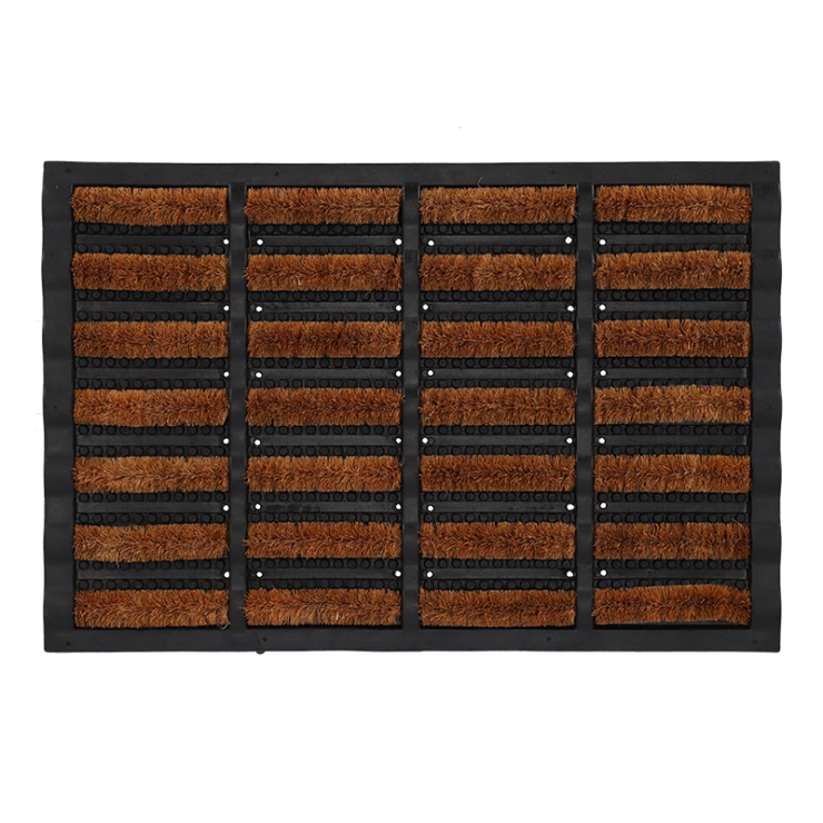 Een duurzame deurmat gemaakt van natuurlijke kokosvezels en antislip rubber, ideaal voor buitengebruik.