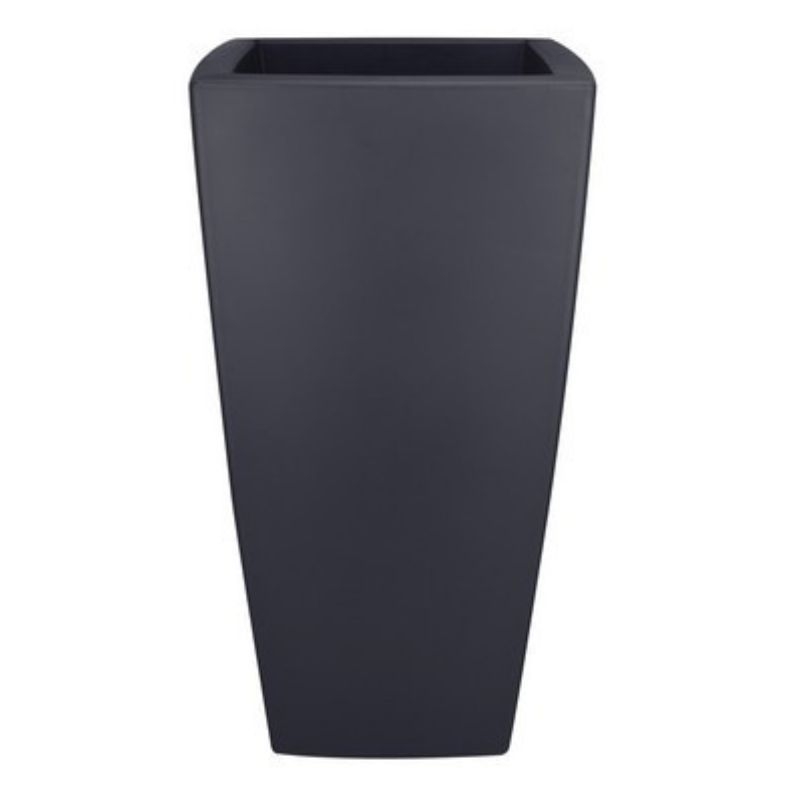 Moderne, antracietkleurige bloempot van Elho (Pure Soft Square High) met een afmeting van 30x30x56 cm.