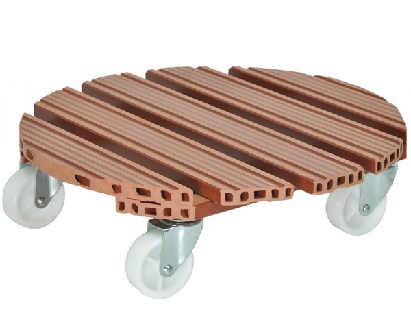 Ronde kunststof Plantentrolleys WPC terracotta 38,5 cm