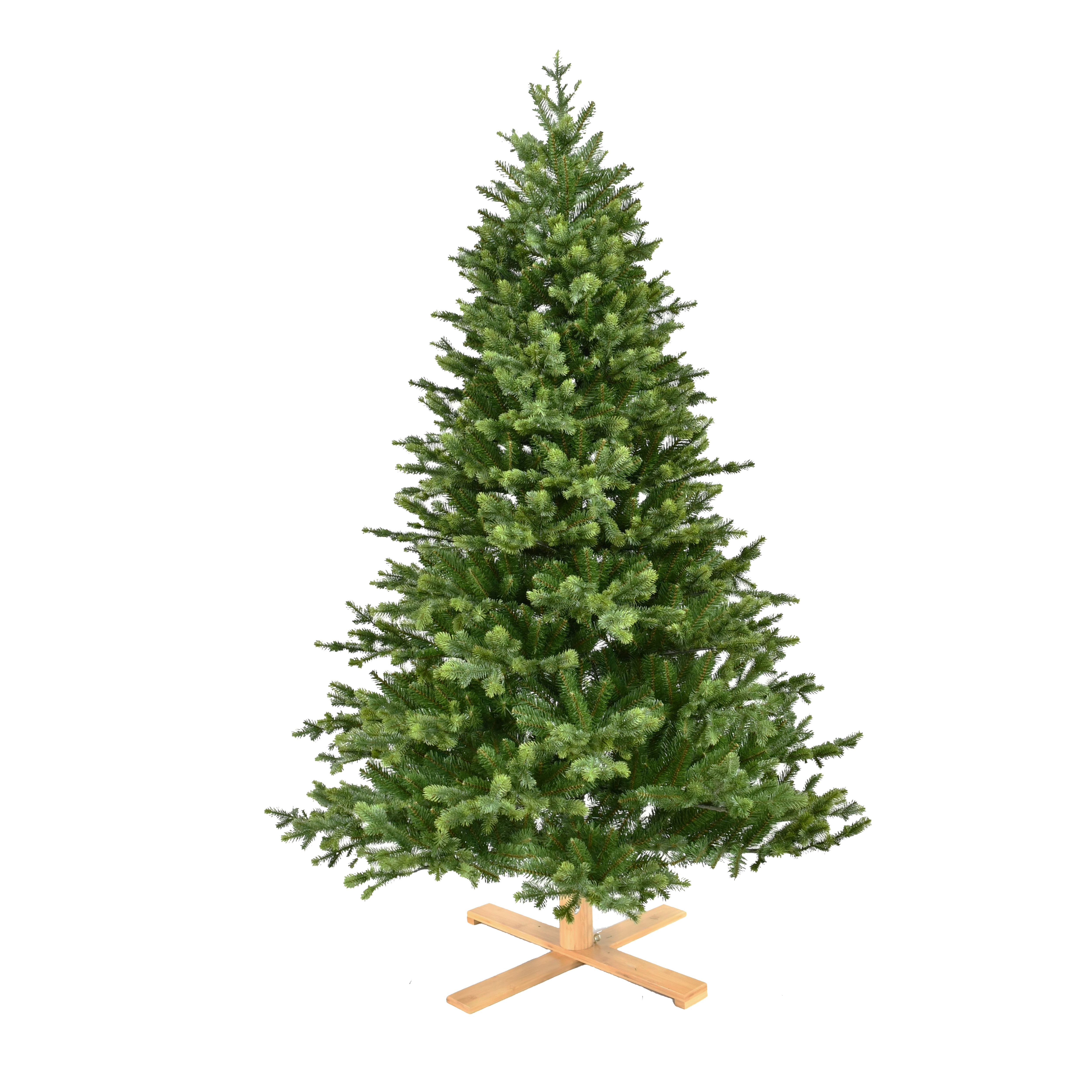 kunstkerstboom Normdann look – Royale volle kerstboom met houten voet (228 cm)