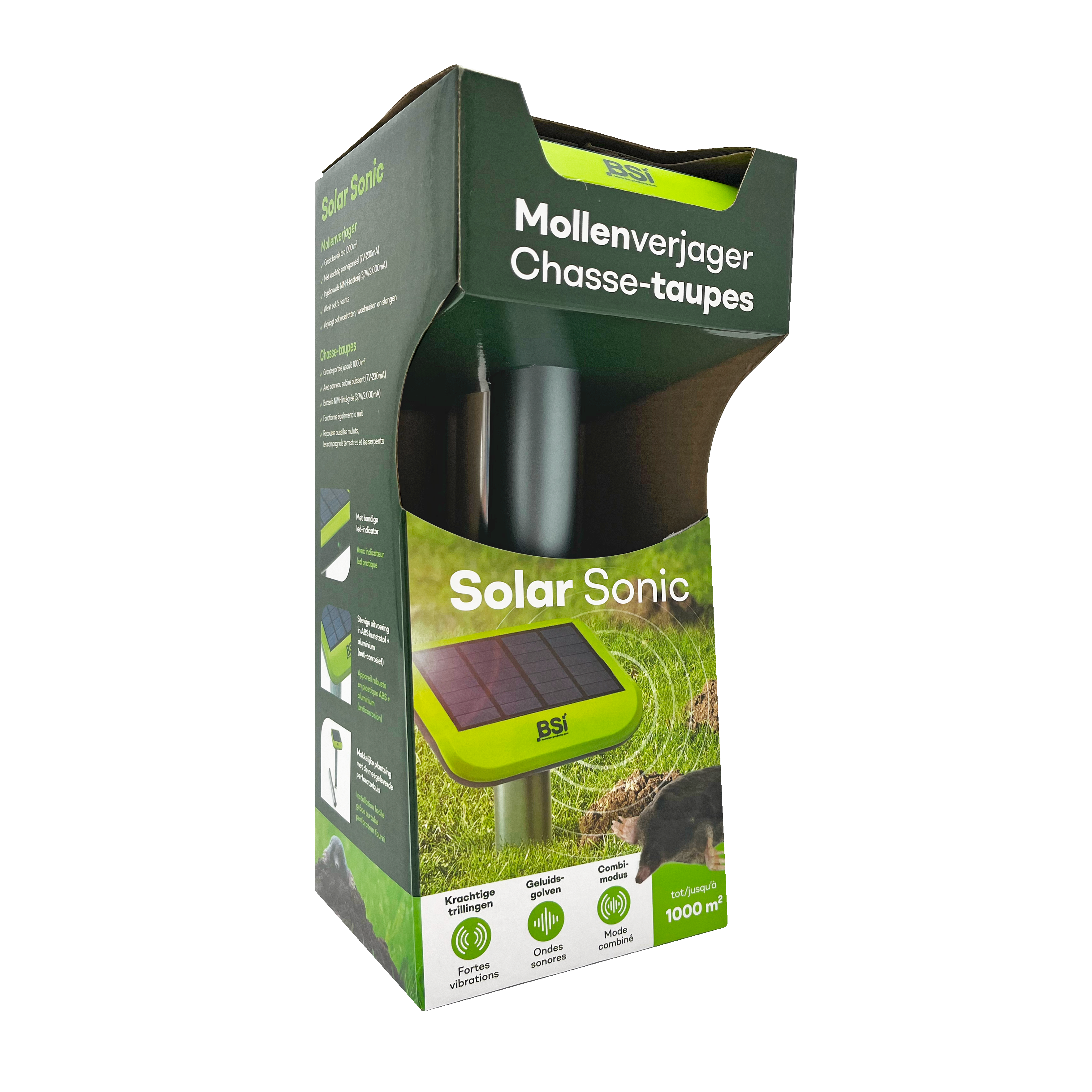 Mollenverjager op zonne-energie: Efficiënte & humane mollenbestrijding ☀️tot 1000m² | BSI Sonic Solar