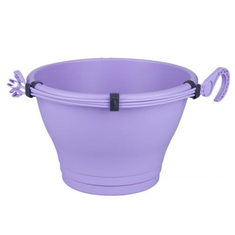 Lavendelkleurige hangpot van Elho Corsica met een diameter van 30 cm, ideaal voor balkon of terras.