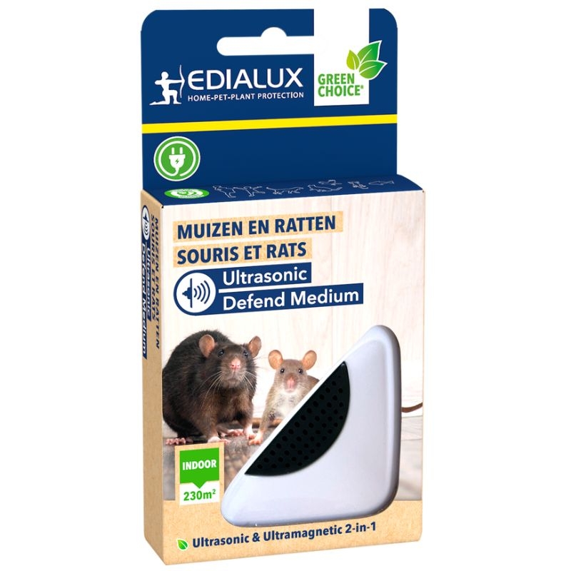 Edialux Ultrasonic Defend Medium: Een veilige en effectieve manier om muizen en ratten binnenshuis te bestrijden zonder chemicaliën of gif.