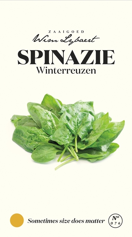 Wim Lybaert spinazie zaden: Winterreuzen - Vorstbestendige spinazie met grote, donkergroene bladeren voor herfst- en winteroogst.