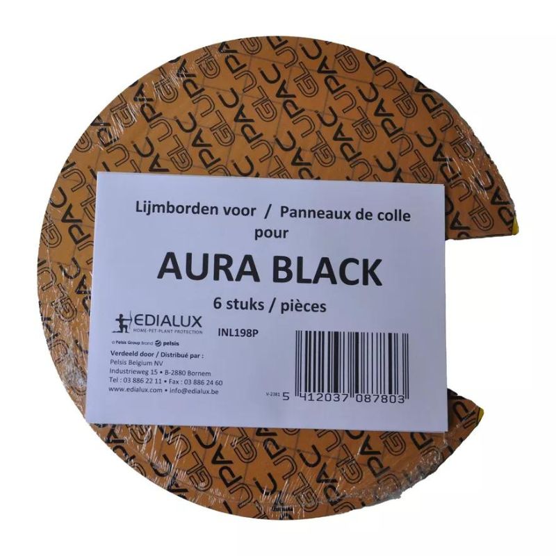 Verpakking met 6 ronde lijmborden voor de Edialux Aura Black insectenlamp.