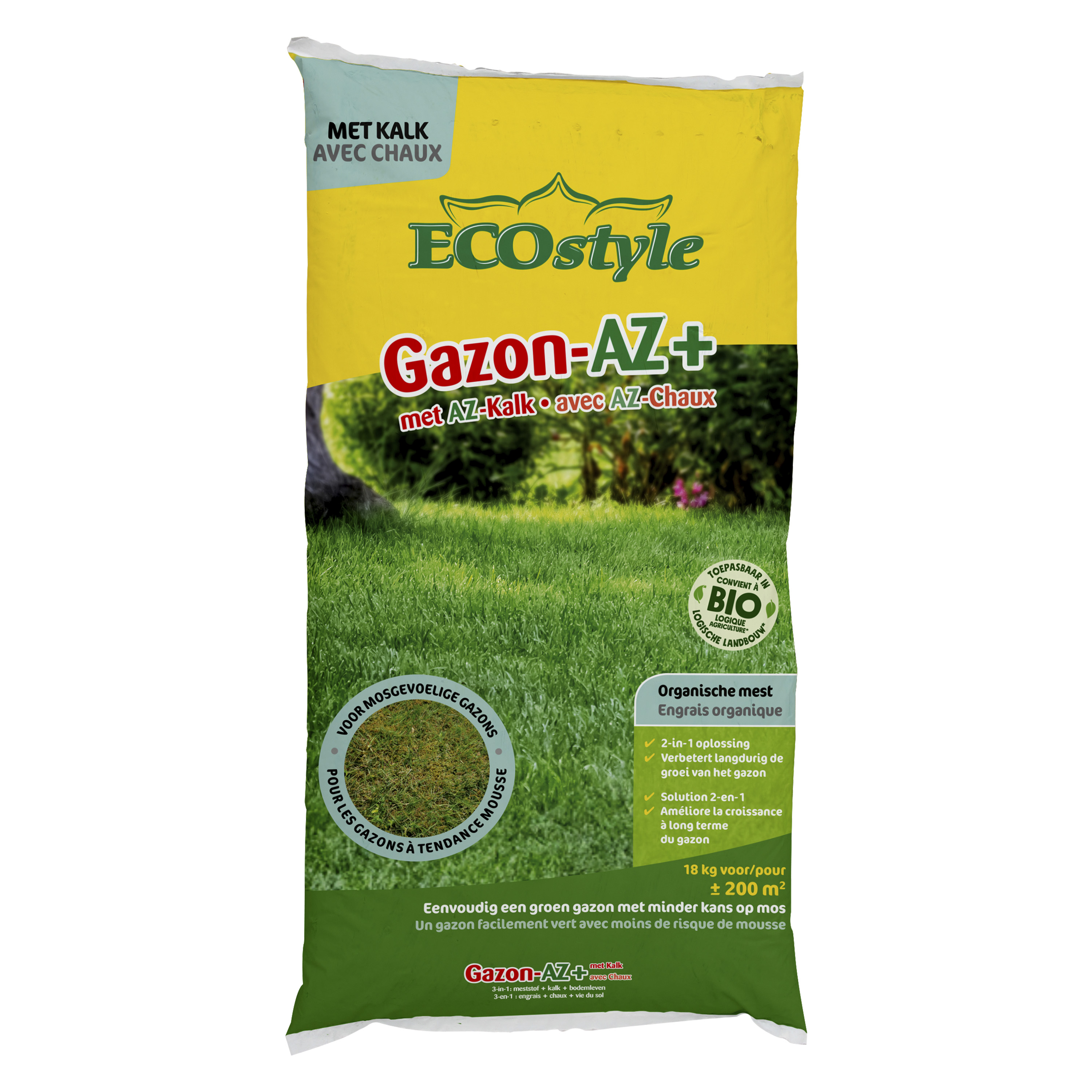Gazonmest AZ+ met kalk voor een sterk en frisgroen gazon | Ecostyle 200m²