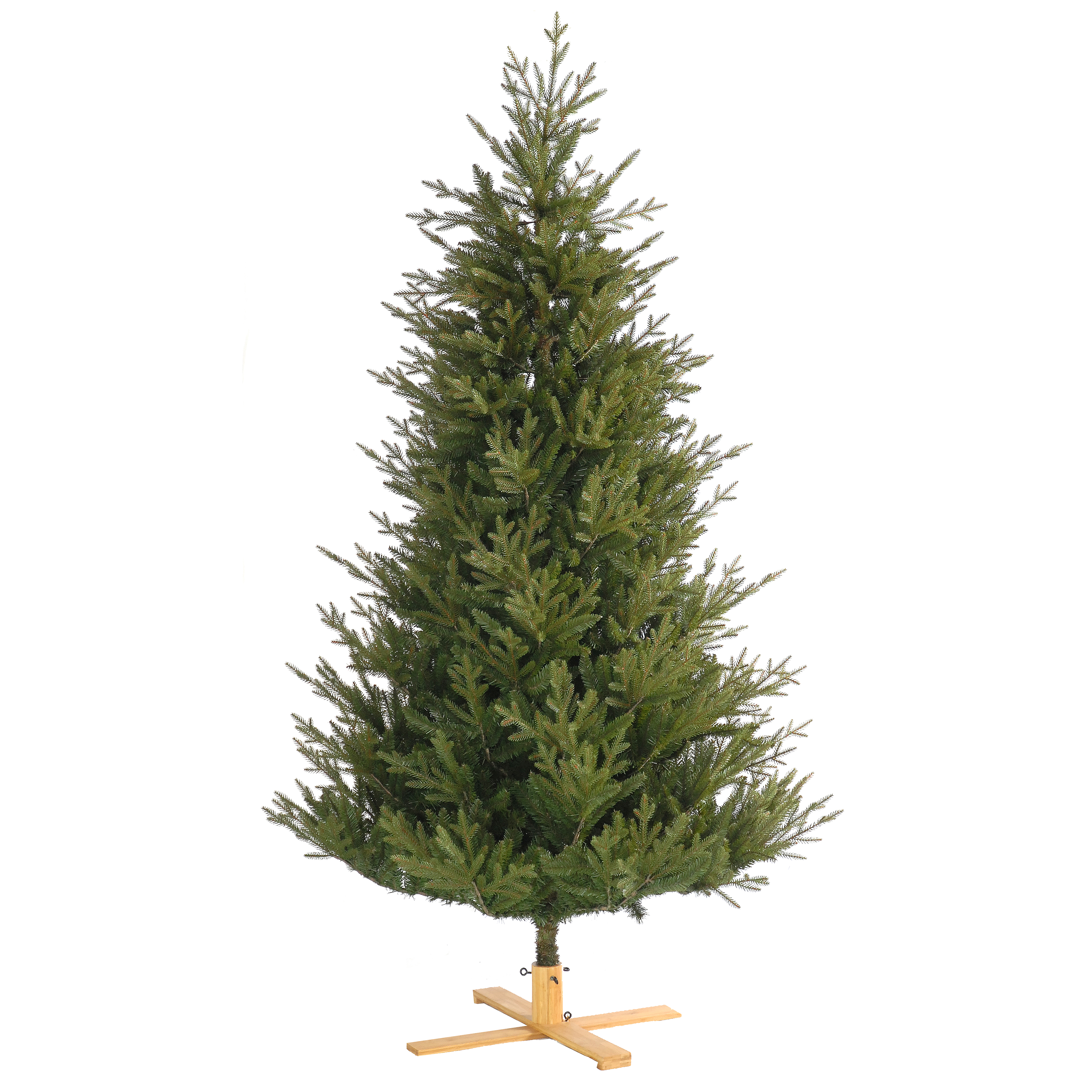 Kunstkerstboom XL – Stijlvolle donker­groene kerstboom met houten voet (243 cm)