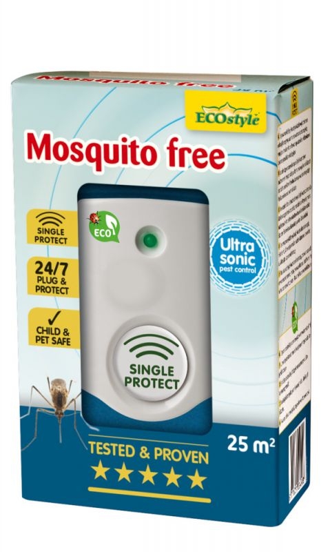 Ecostyle Mosquito Free muggenverjager met ultrasoon geluid, veilig voor kinderen en huisdieren, dekt 25m².
